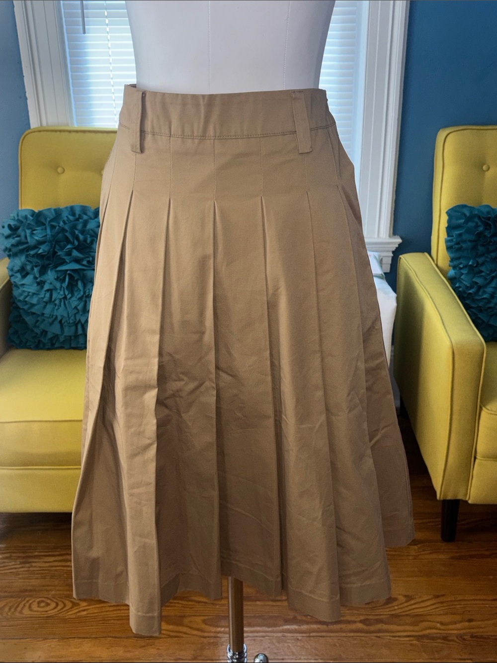 English Factory Khaki Pleated A-Line Skirt